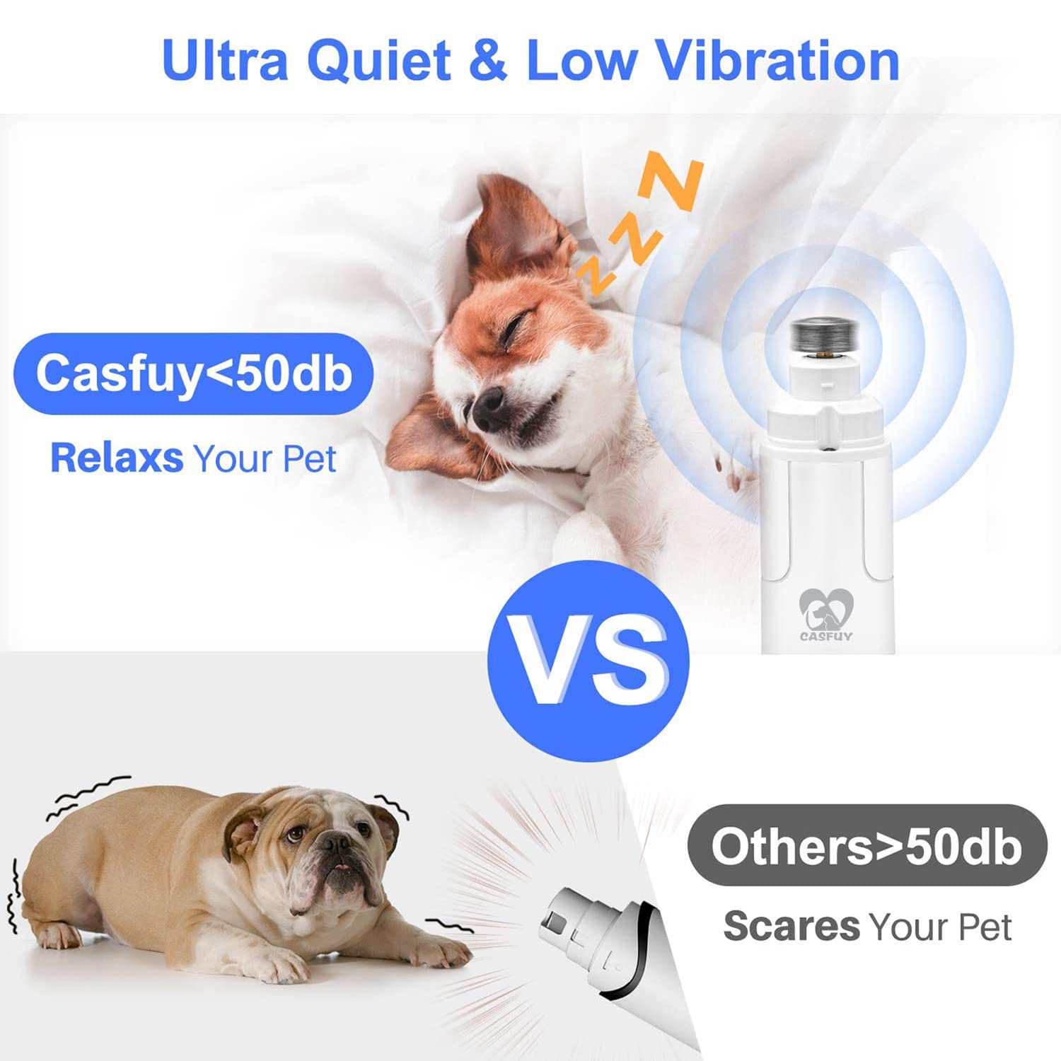 Casfuy Dog Nail Grinder With Led Light - Upgraded 2-Speed Electric Pet Nail Trimmer Powerful Painless Paws Grooming & Smoothing For Small Medium Large Dogs & Cats (White)