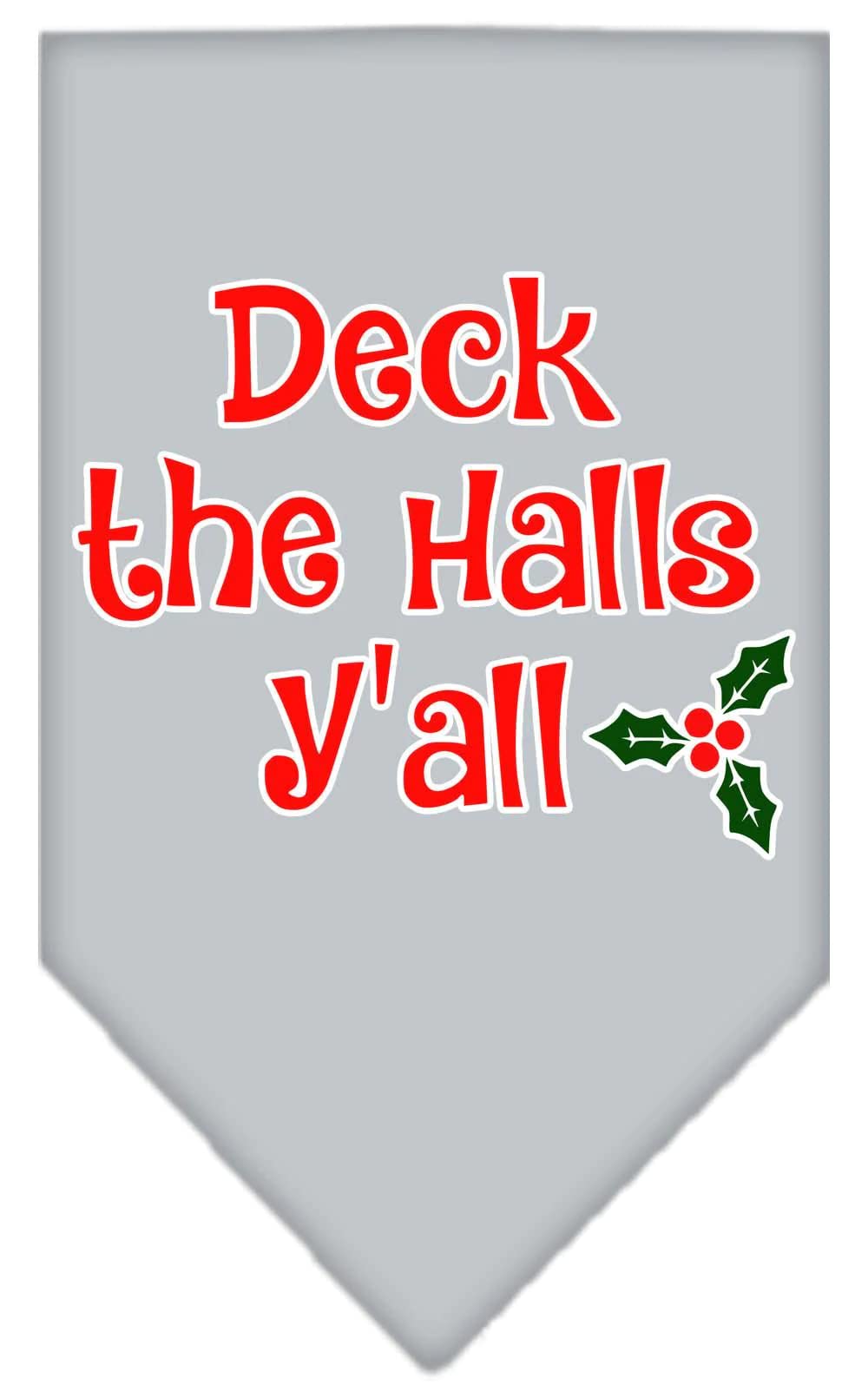 Christmas Pet and Dog Bandana Screen Printed, &quot;Deck The Halls Y'all&quot; Navy Blue Large