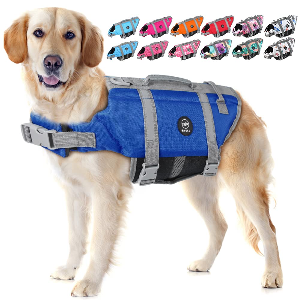 Emust Dog Life Vests, Adjustable Pet Life Jacket With Rescue Handle, Dog Flotation Vest For Small/Medium/Large Dogs, Xs, Royal B