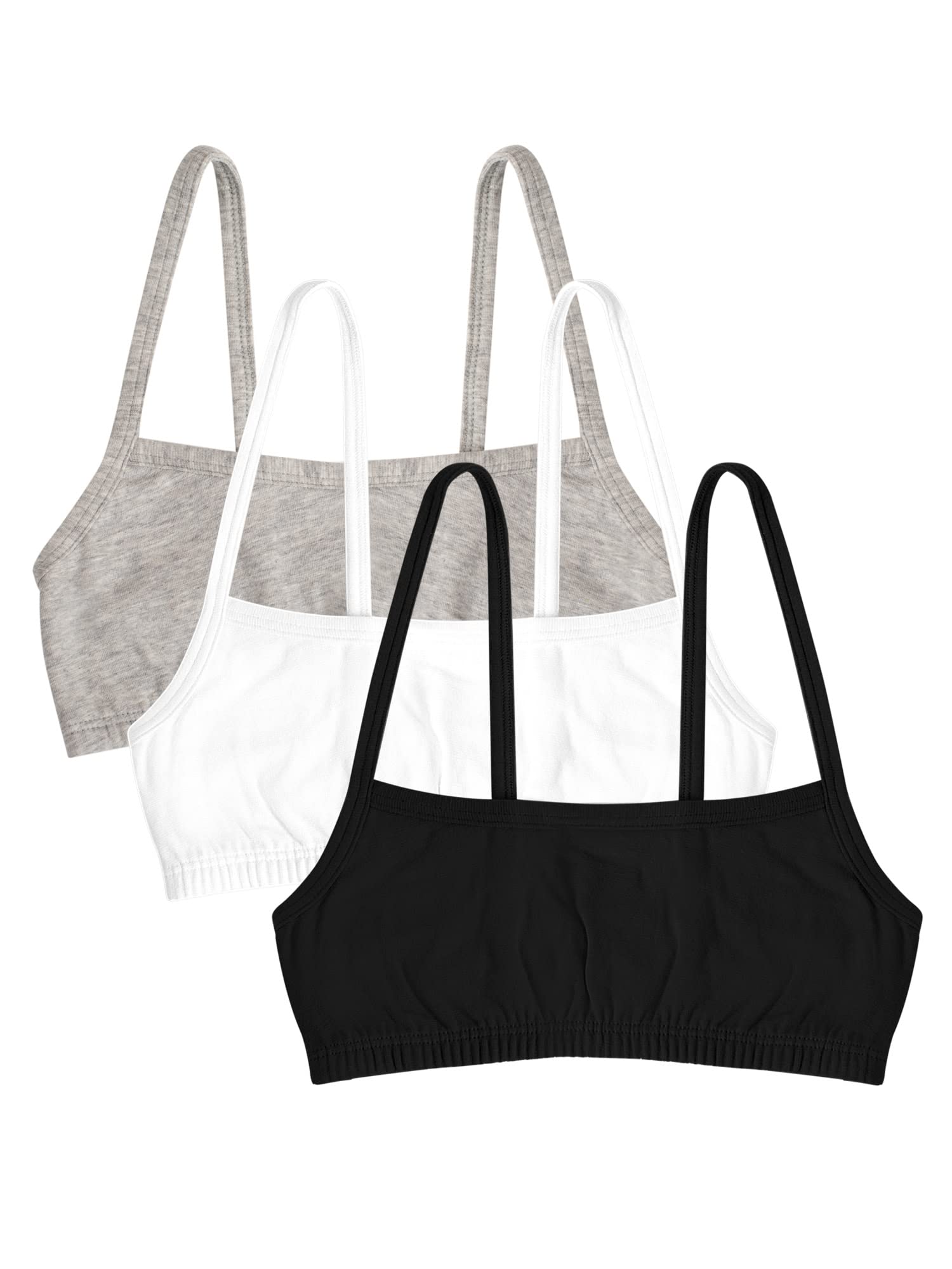 Fruit Of The Loom Girls Cotton Spaghetti Strap Sport Bra, Black Huewhitegrey, 38
