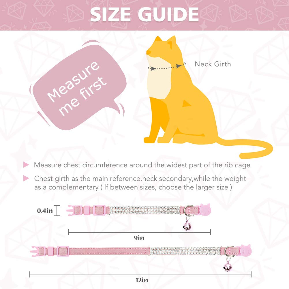 Expawlorer Cat Collar Breakaway With Bells - 2 Pack Rhinestones Bling Diamante Collars - Soft Velvet Safe Adjustable Shing Collar For Cats Kitty Girls And Small Dogs