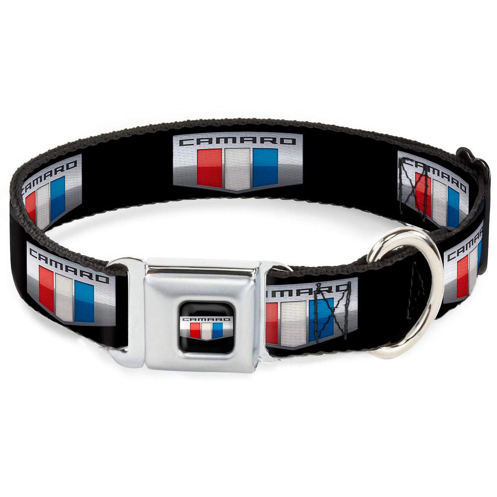 Dog Collar Seatbelt Buckle Camaro Six Badge Black Silver Red White Blue 13 To 18 Inches 1.5 Inch Wide
