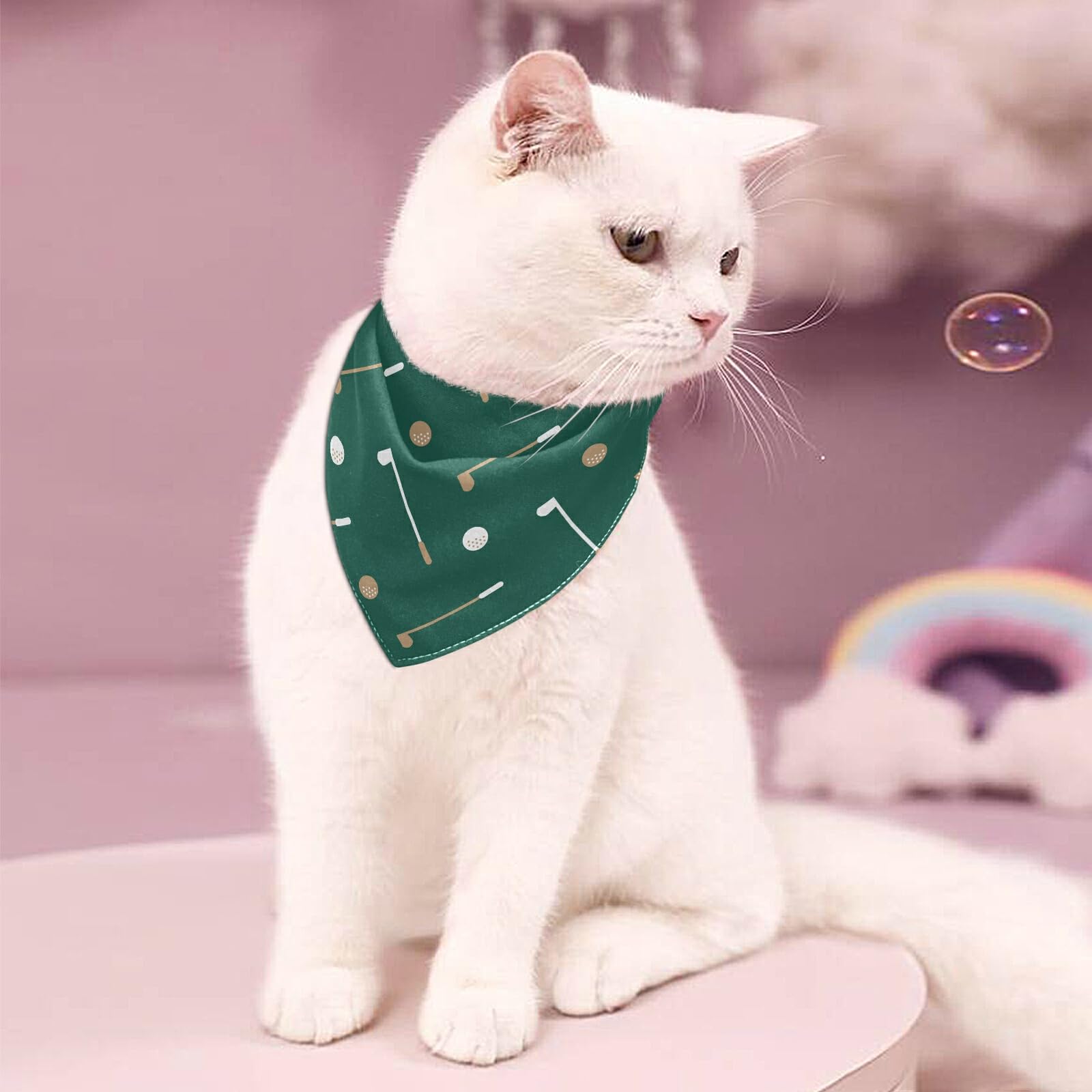 2 Pack Dog Bandanas Golf Club Ball Pattern Milk Silk Pet Bandana Scarf Snap Button Triangle Bibs Kerchief Set Pet Holiday Access