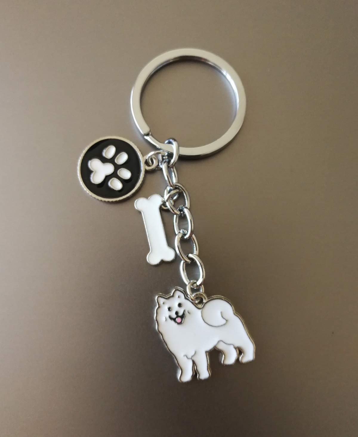 Harikaji Dog Keychain Ring, Cool Cute Pet Dog Keyring Bag Charm Mini Metal Key Ring Keyfob (Samoyed)
