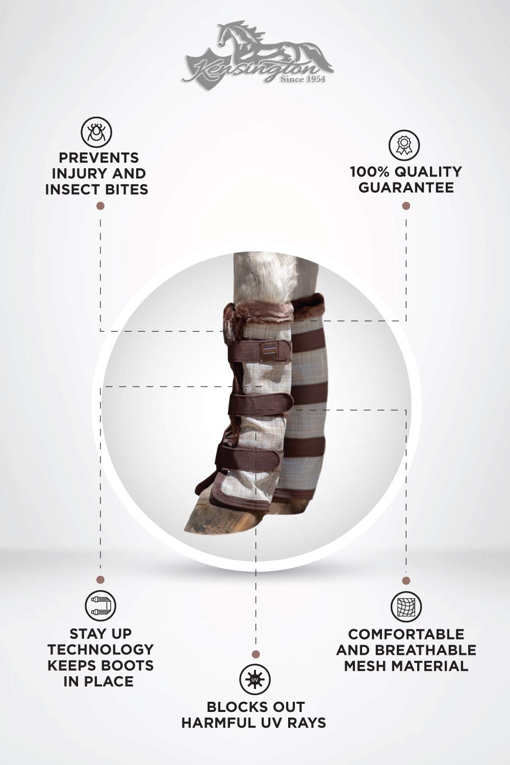 Kensington Natural Horse Fly Boots - Fleece Trimmed - Stay-Up Technology - Protection From Insect Bites And Uv Rays - Sold In Pa