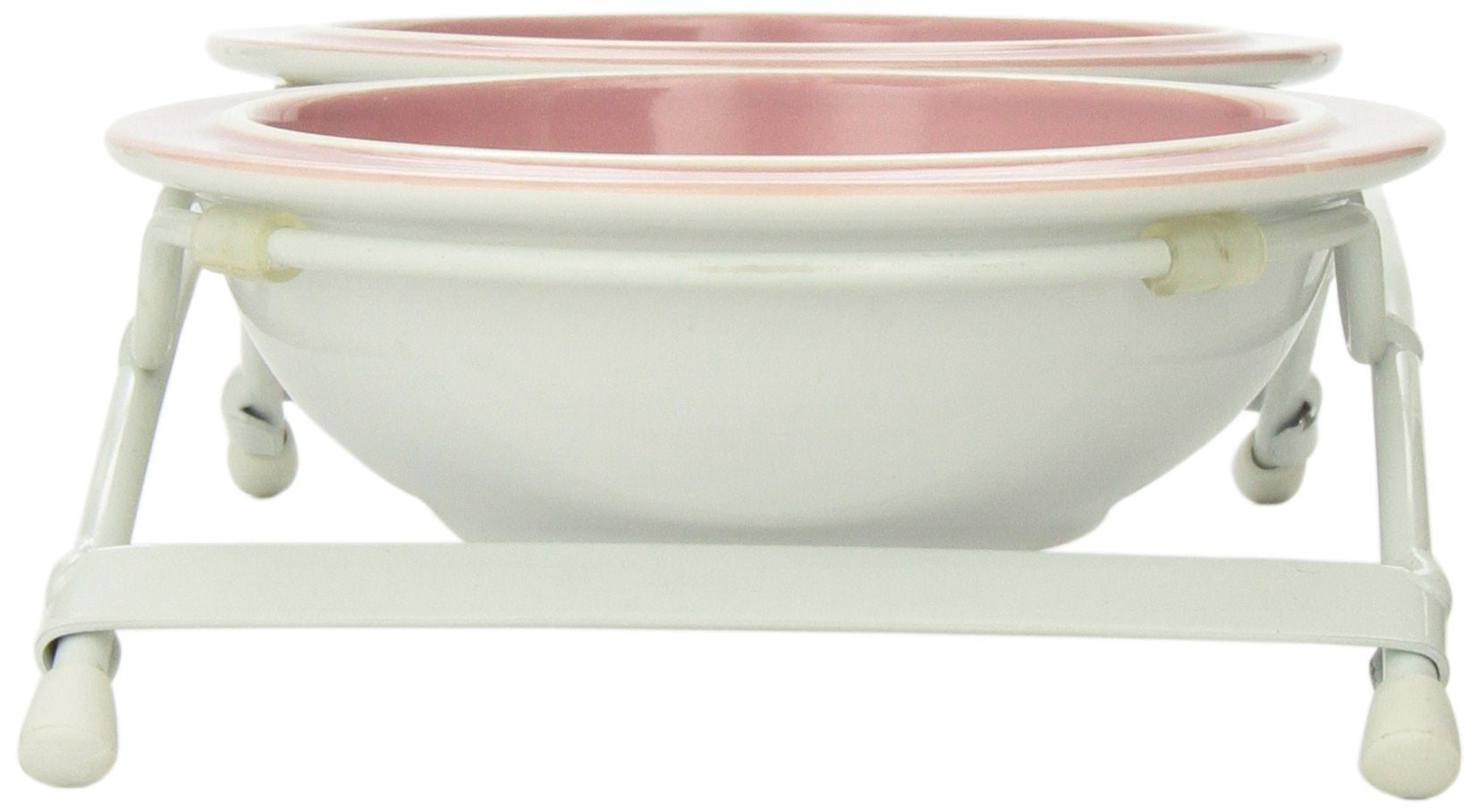 Petrageous 44355 Toftees Paws Diner With Two 1-Cup Dishwasher-Safe Stoneware Bowl Capacity 10.75-Inch Length 2.25-Inch Tall For Extra Small And Small Dogs And Cats, White And Pink