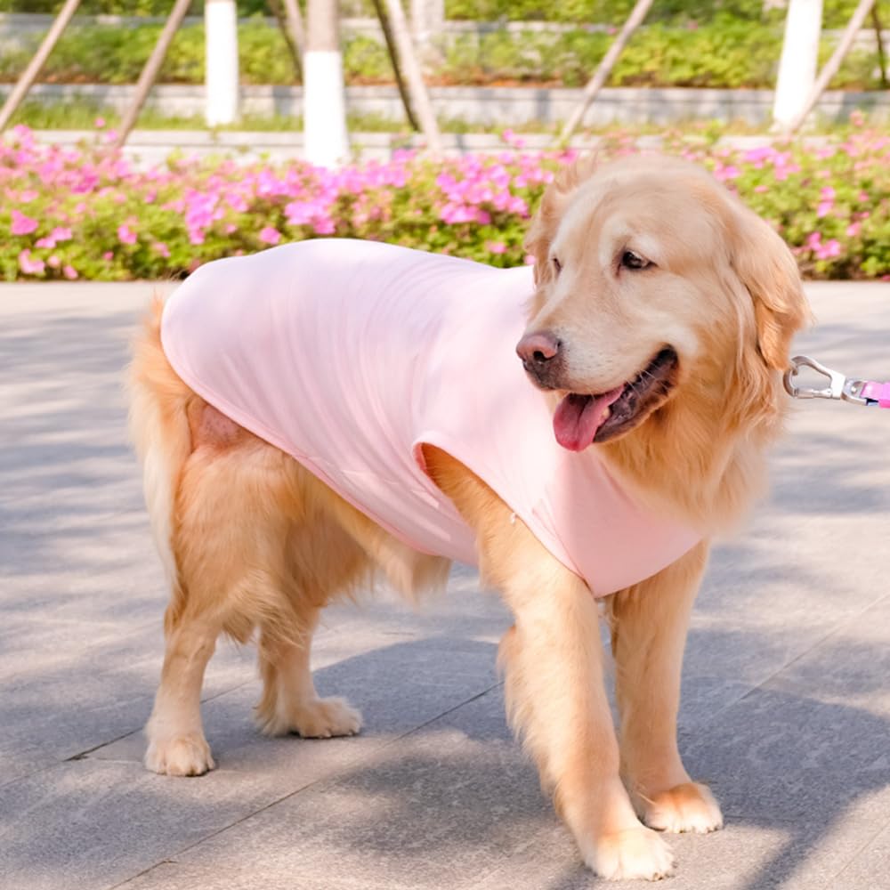 Aniac Pink Dog Shirt For Large Dog Girl Boy Solid Cotton Dogs T-Shirt Summer Basic Tank Top Breathable Sleeveless Doggy Vest Coo