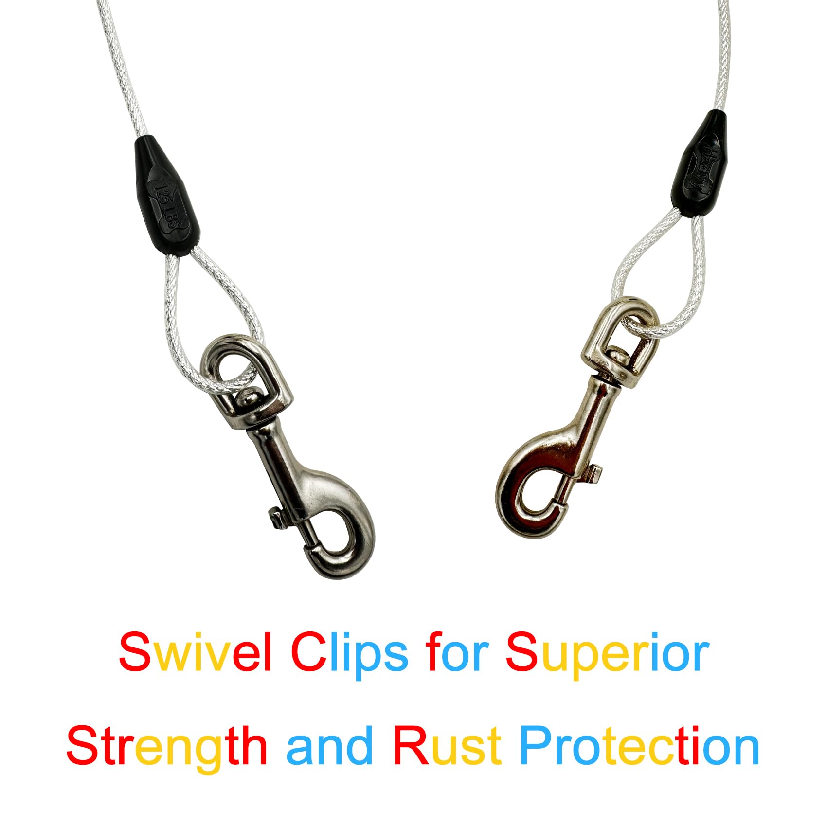 Petest 15Ft Reflective Tie-Out Cable For Heavy Dogs Up To 125 Pounds