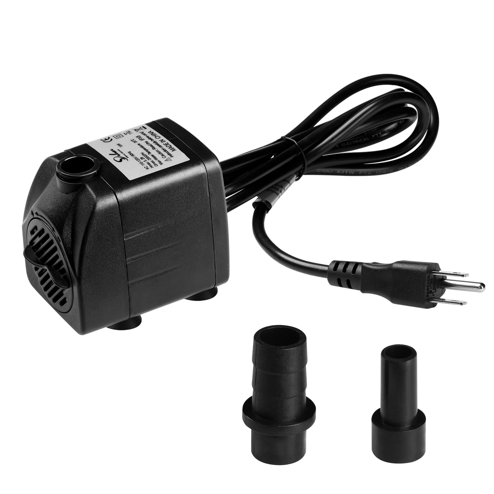 Simple Deluxe 200GPH Submersible Water Pump (760L/H, 15W) with Adjustable Intake, 5.2ft High Lift, 2 Nozzles, Perfect for Fish T