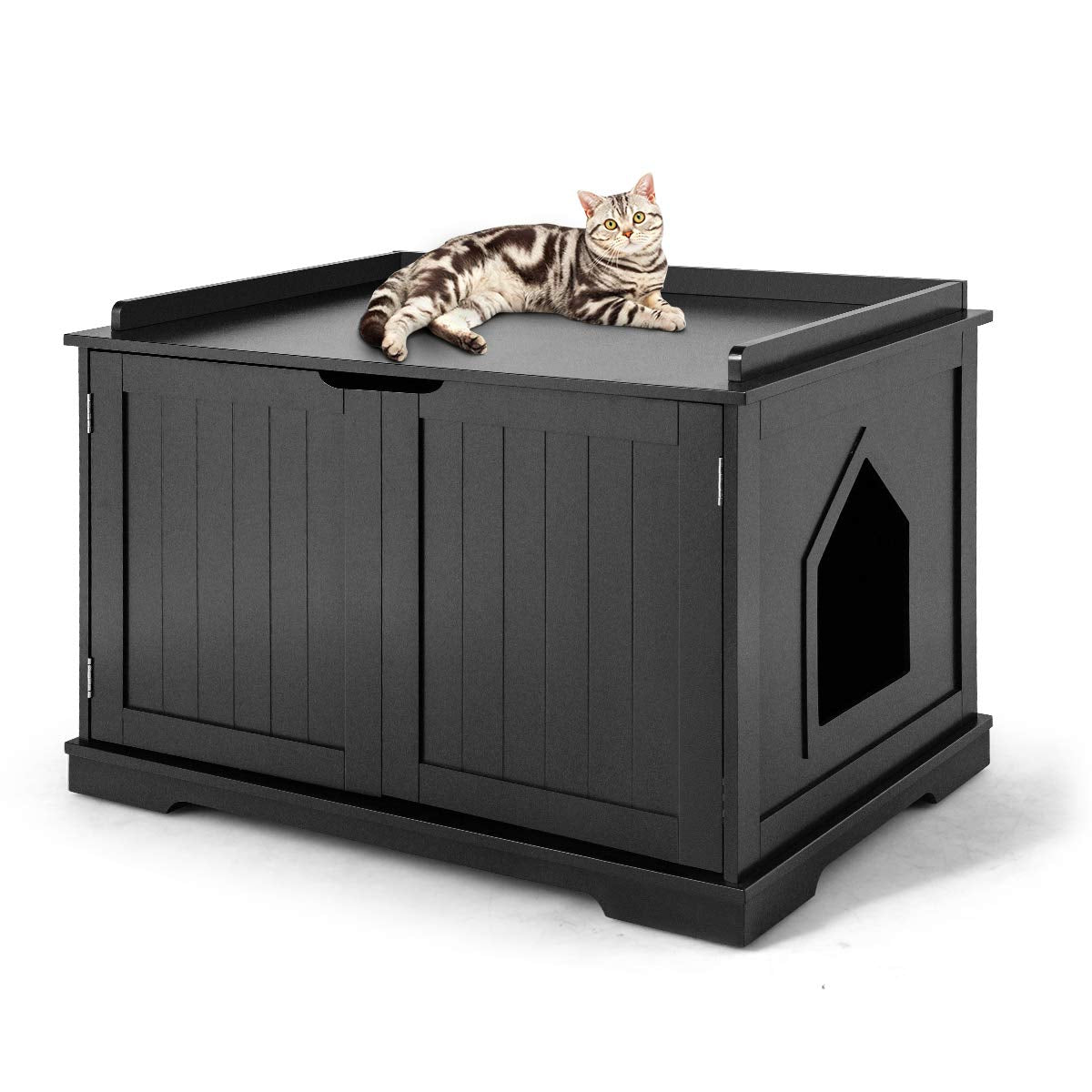 Tangkula Litter Box Enclosure, Cat Litter Box Furniture Hidden, Nightstand Pet House With Double Doors, Indoor Decorative Cat Box Cabinet, Cat Washroom Storage Bench For Large Cat Kitty