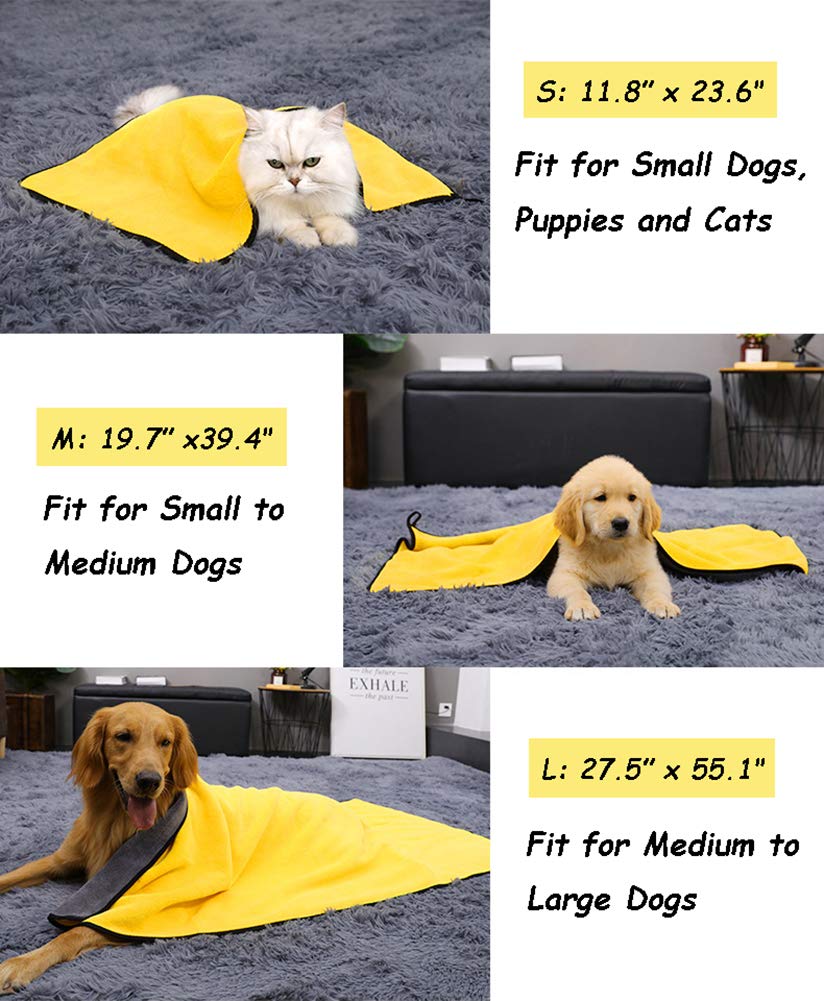 Kwispel Dog Bath Towel - Super Absorbent Microfiber Dog Towel For Small Medium Large Dogs And Cat, Yellow & Grey 19.7' X 39.4'