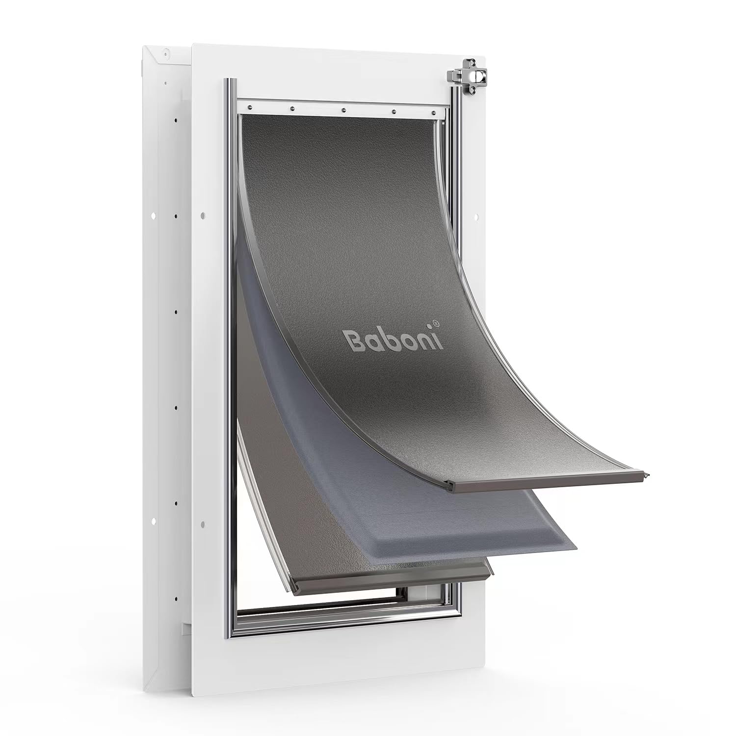 Baboni 3-Flaps Pet Door For Interior And Exterior Doors, Steel Frame And Telescoping Tunnel, Strong And Durable Dog Door (Pets U