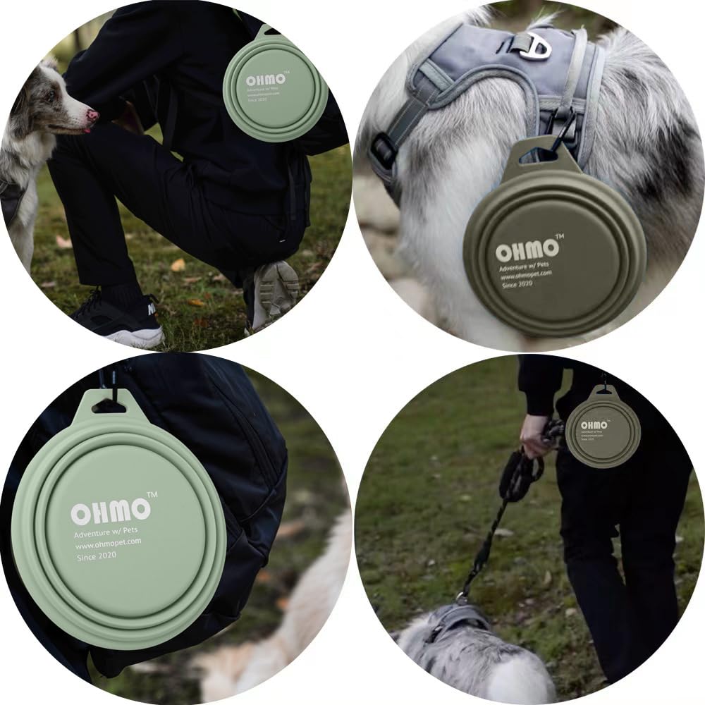 Ohmo Collapsible Dog Bowl(2 Pack, 12Oz/400Ml, Peacock Blue&Beige) Premium Silicone Pet Water Bowls For Cats & Dogs, Portable Dog Travel Bowls Foldable For Outdoor Camping Hiking