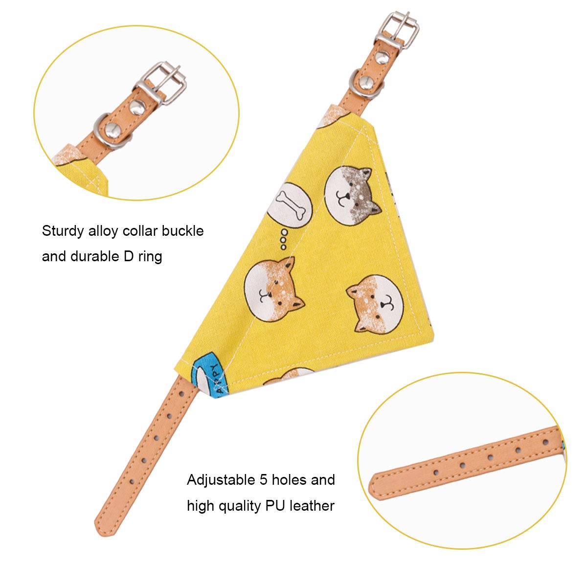 Timoey Dog Collars For Small Dogs,Adjustable Leather Puppy Collar Bandana And Cute Style Dog Bandanas For Large Dogs(Small)