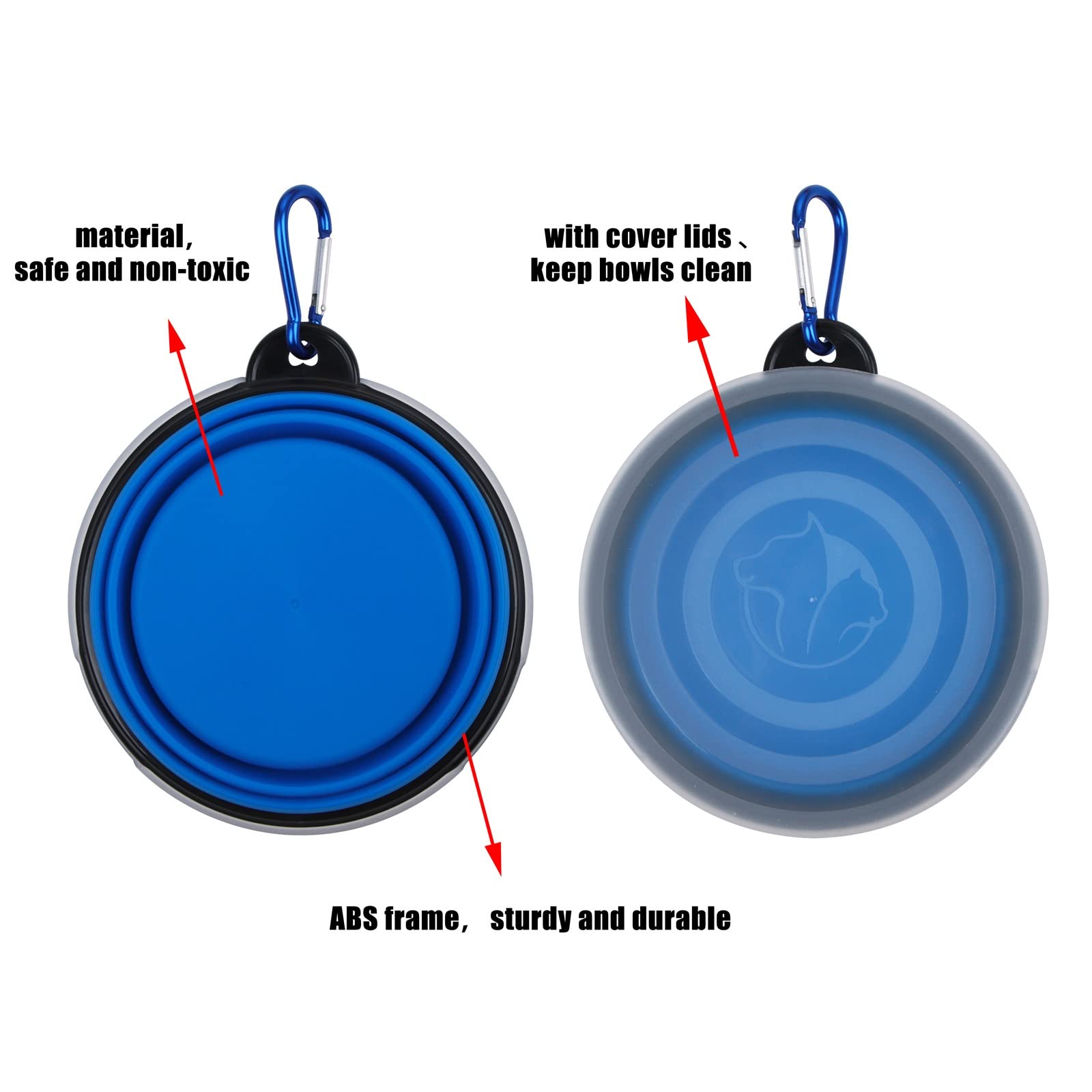 Collapsible Dog Bowl,2 Pack Portable And Foldable Pet Travel Bowls Collapsable Dog Water Feeding Bowls Dish For Dogs Cats And Small Animals,With Lids (Small, Blue+Red)