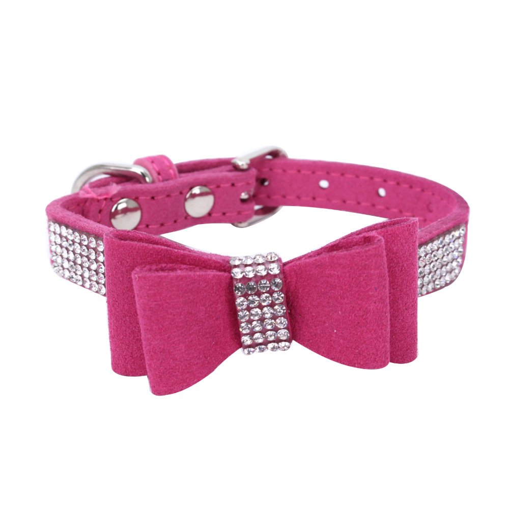 Bow Tie Puppy Dog Collar With Rhinestone, Bling Crystal Pretty Diamond Jewel Girls Cat Collars For Xxs Xs Small Medium Large Breed Pet Dogs Female Kitten, Hot Pink Xxsmall