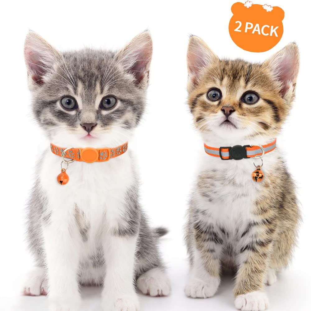 Taglory Reflective Cat Collars Breakaway With Bell, 2 Pack Girl Boy Pet Kitten Collar Adjustable 6-8 Inch, Orange