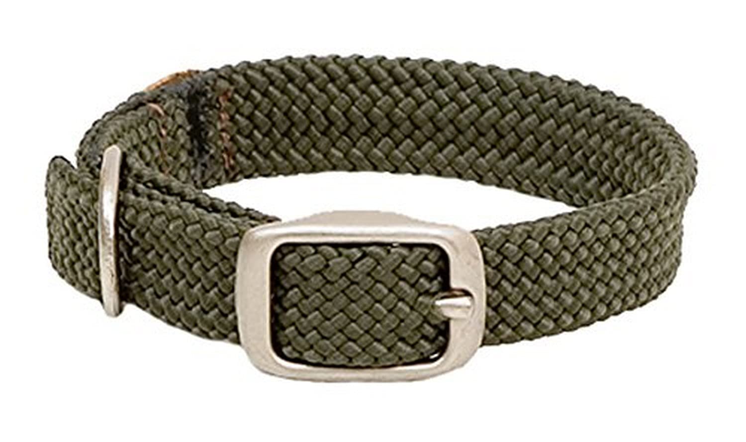 Mendota Pet Double Braid Collar - Satin Nickel - Dog Collar - Made In The Usa - Olive, 1 In X 18 In Standard