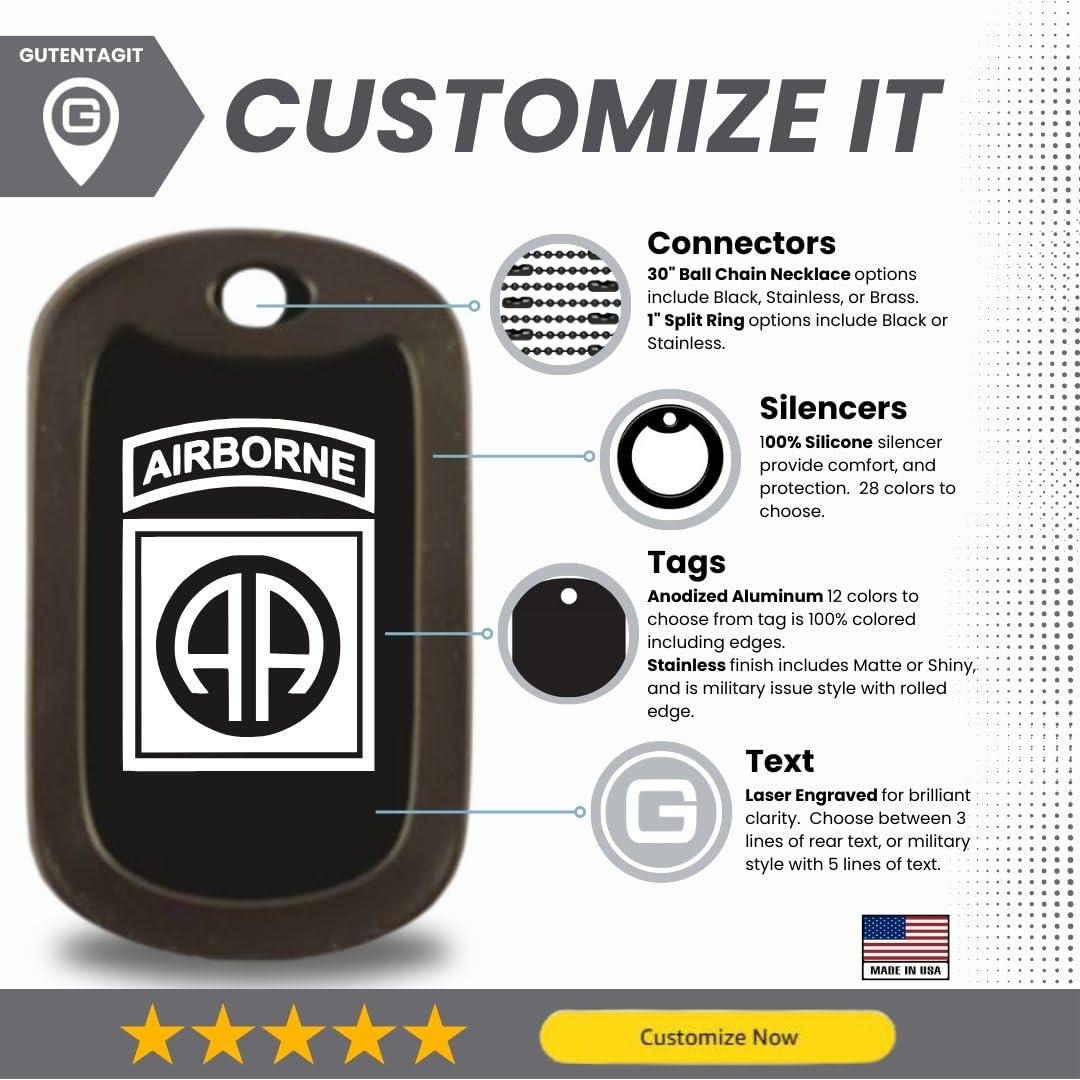 82Nd Airborne Military Dog Tag Necklace - Custom Engraved - Made In Usa