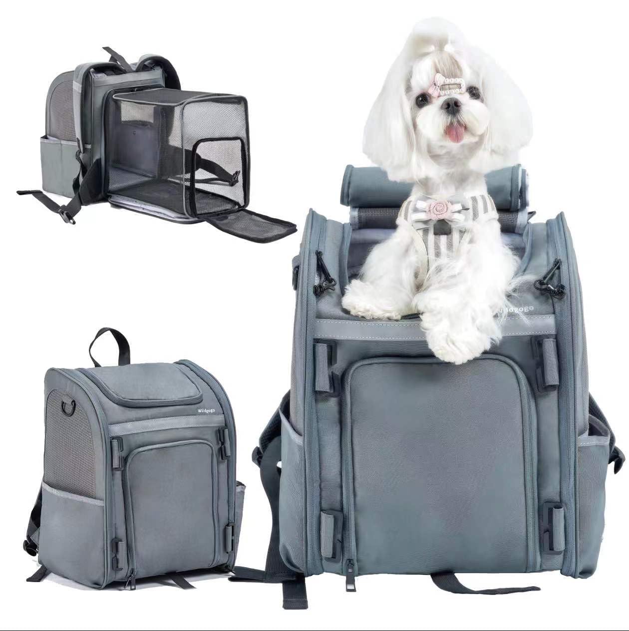 Wildgogo Expandable Pet Carrier, Airline-Approved Foldable and Detachable Backpack, Fits 13lbs Cat&11lbs Small Puppy Dog, for Ca