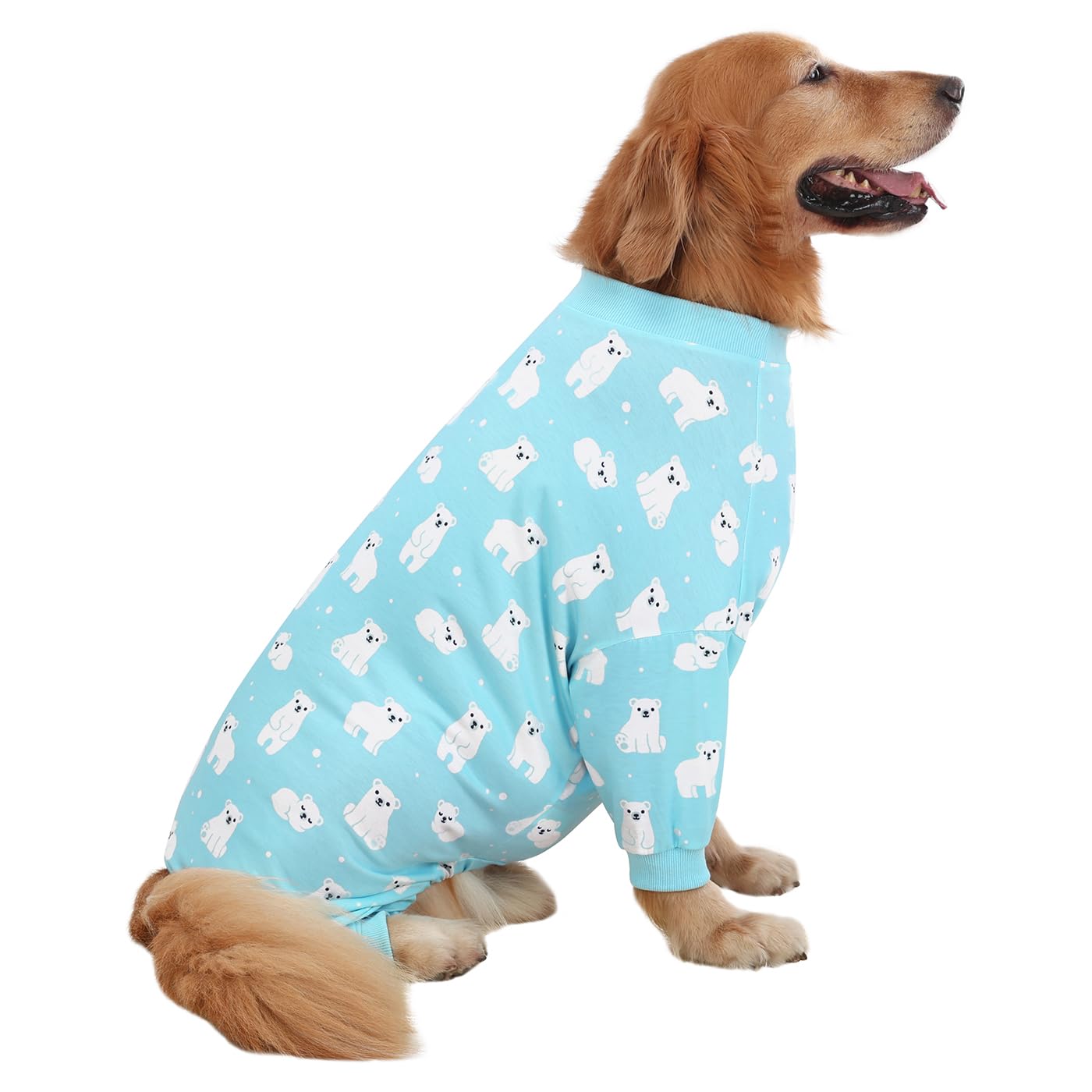 HDE Dog Pajamas One Piece Jumpsuit Lightweight Dog PJs Shirt for M-3XL Dogs Sleepy Polar Bears - L
