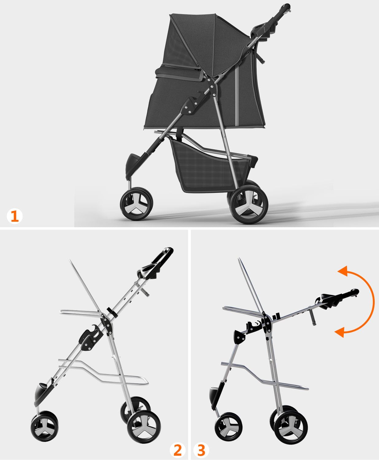 Os Motor Pet Stroller With 3 Wheels For Small/Medium Pets, Portable Travel Foldable Carrier Jogger For Dog Cat Puppy Kitty, Rear