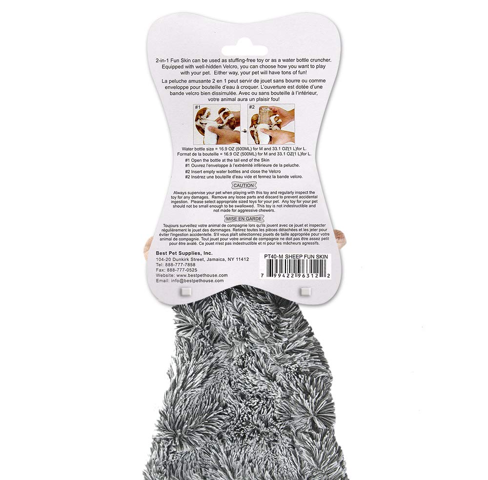 Best Pet Supplies 2-In-1 Stuffless Squeaky Dog Toys With Soft, Durable Fabric For Small, Medium, And Large Pets, No Stuffing For Indoor Play, Holds A Plastic Bottle - Sheep, Large