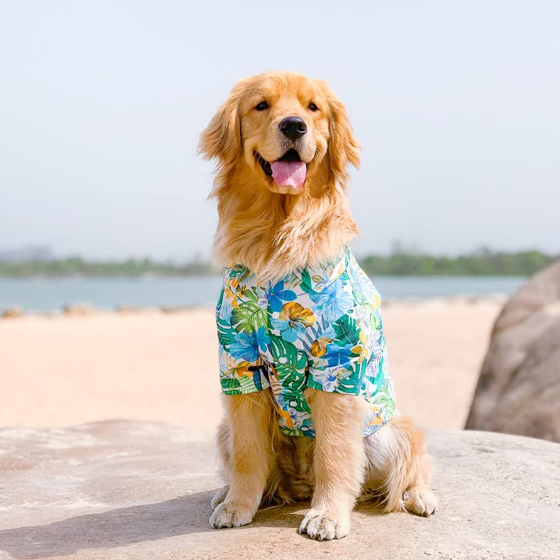 Harikaji Dog Hawaiian Shirt, Summer Pet Clothes Large Dog Cool Costume Beach T-Shirt For Medium Large Dog(Blue,4Xl)