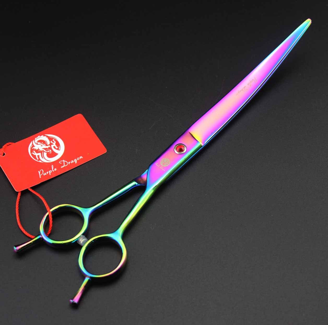 Purple Dragon 8 Inch 3 In 1 Professional Pet Grooming Thinning Scissors - Upward Curved Shears And Dog Hair Cutting Scissor - Perfect For Pet Groomer Or Family Diy Use (Rainbow)
