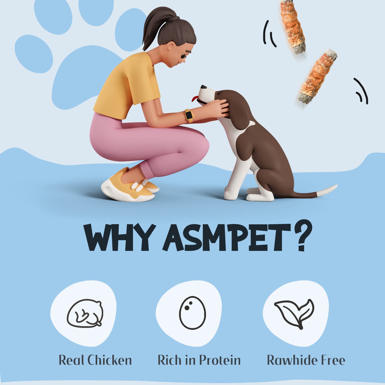 ASMPET Dog Treats Chews, Chicken Wrapped Cod Skin Sticks, Rawhide Free Cod Skin Treats for Dogs, Large, 10.6 oz