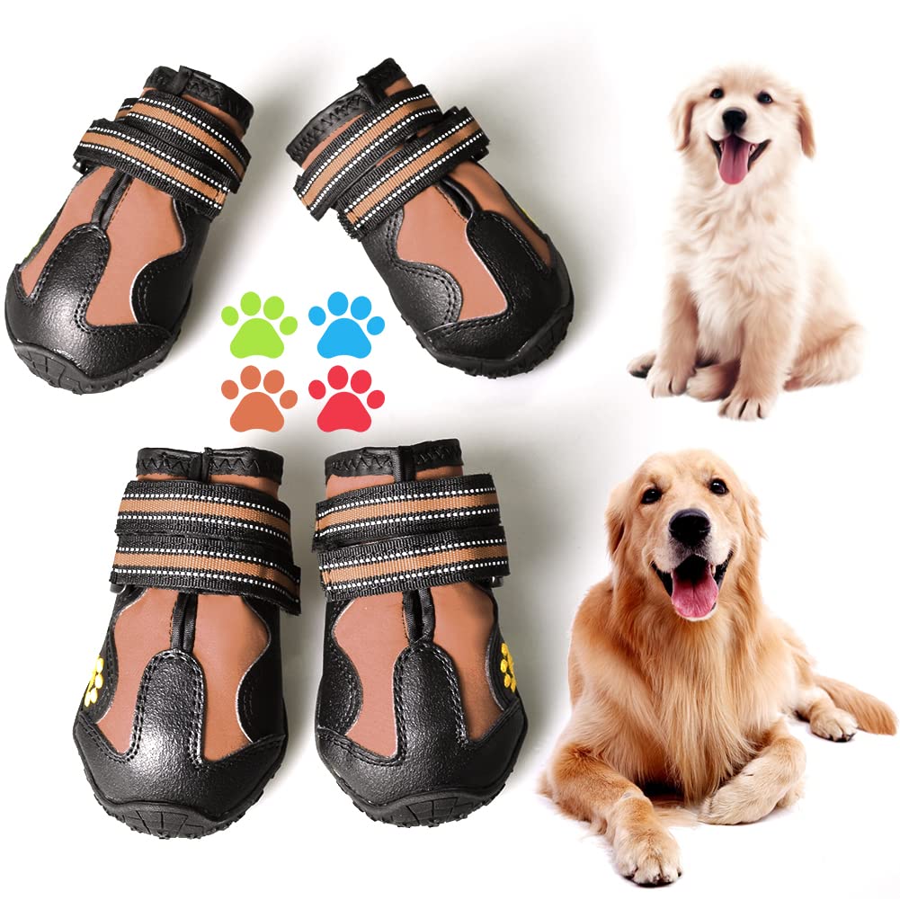 Covertsafe& Dog Boots For Dogs Non-Slip, Waterproof Dog Booties For Outdoor, Dog Shoes For Medium To Large Dogs 4Pcs With Rugged Sole Black-Brown