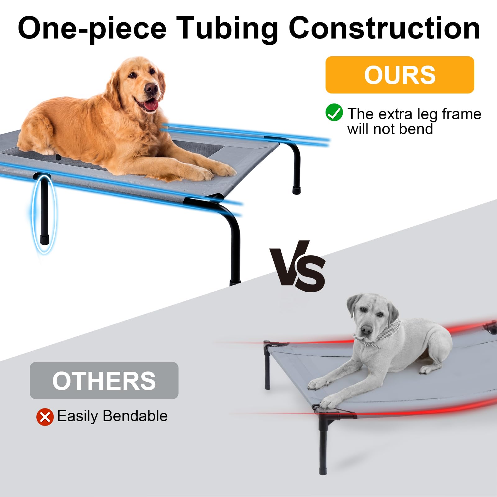 Outdoor Dog Elevated Bed For Large Dogs With Plush Mat, Durable Washable Raised Dog Beds, Indestructible Cooling Dogs Beds, Chew