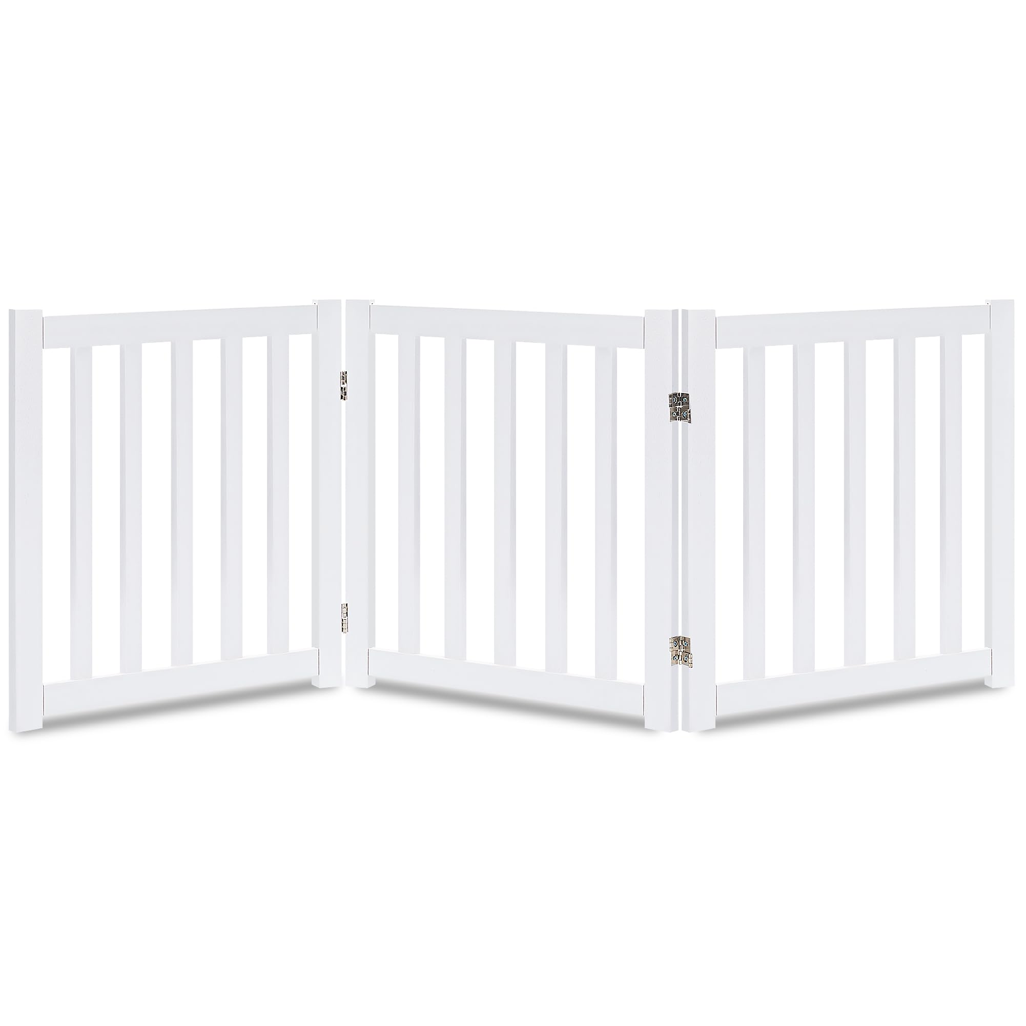 Lzrs Solid Hardwood Freestanding Pet Gate,Wooden Dog Gates For Doorways,Nature Wood Dog Gates For The House,Dog Gate For Stairs,Freestanding Indoor Gate Safety Fence,White,24' Height-3 Panels