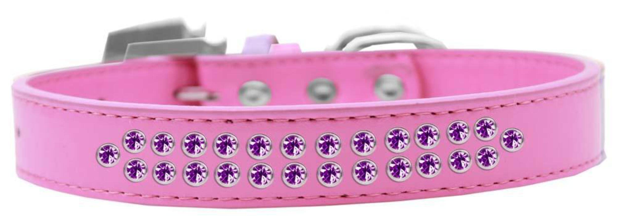 Mirage Pet Products Two Row Purple Crystal Bright Pink Dog Collar, Size 12
