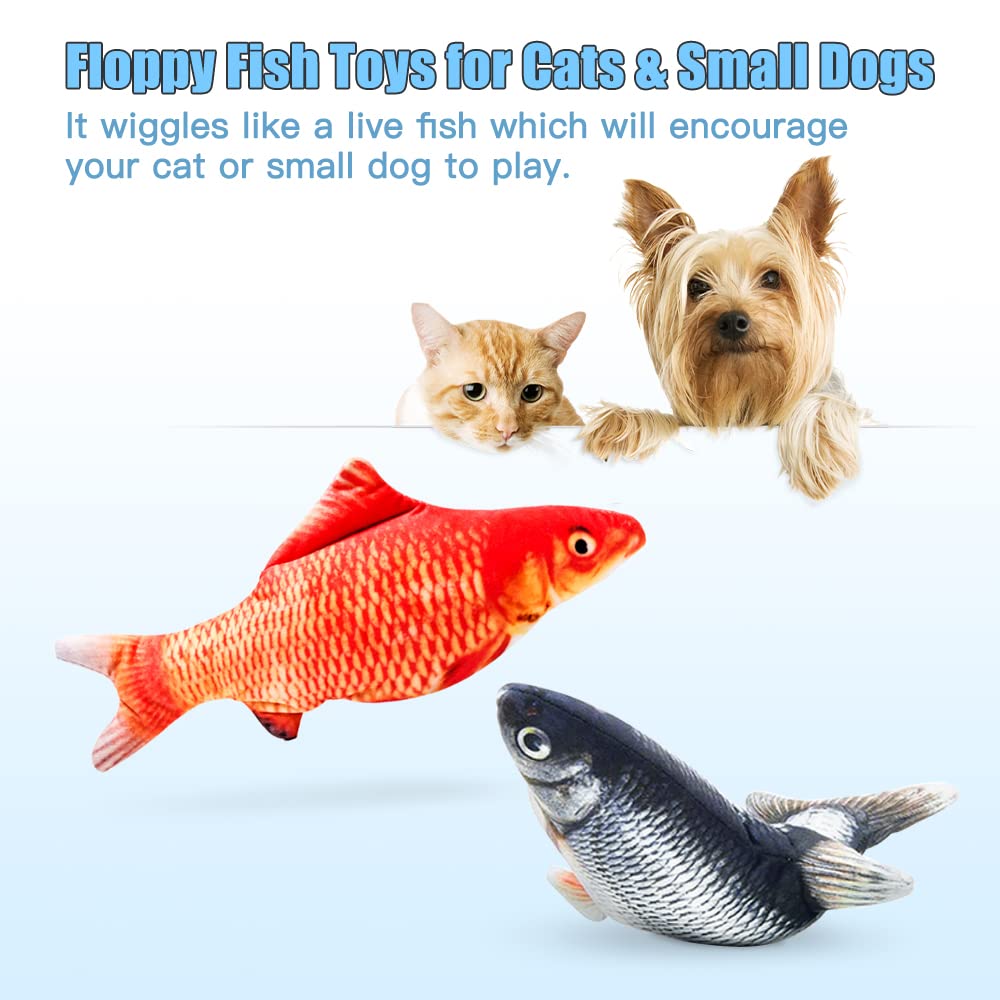 Tooge 2 Pack 11'' Floppy Fish Cat Toys With Silvervine And Catnip For Indoor Cats For Small Dogs Interactive Automatic Flopping