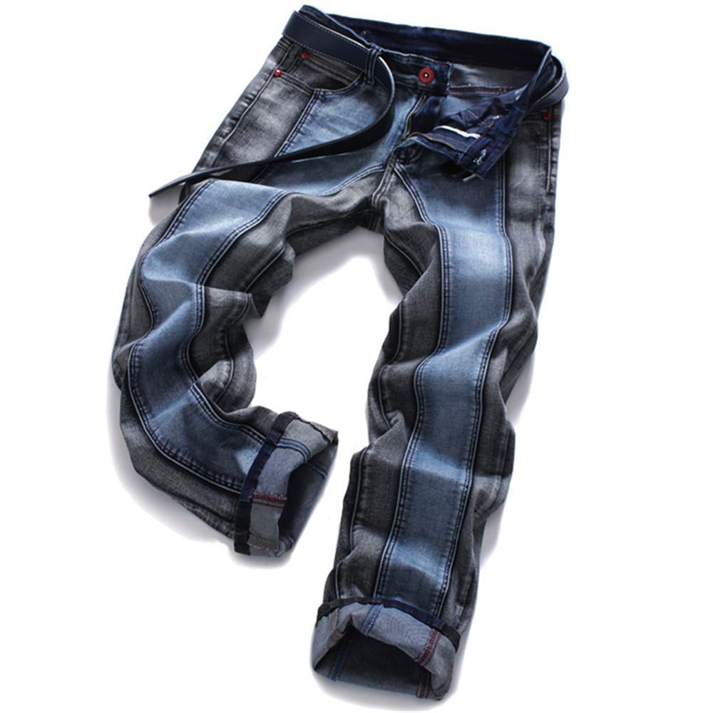 Aititia Mens Stretch Patchwork Slim Straight Fit Biker Jeans (42, Blue Gray)