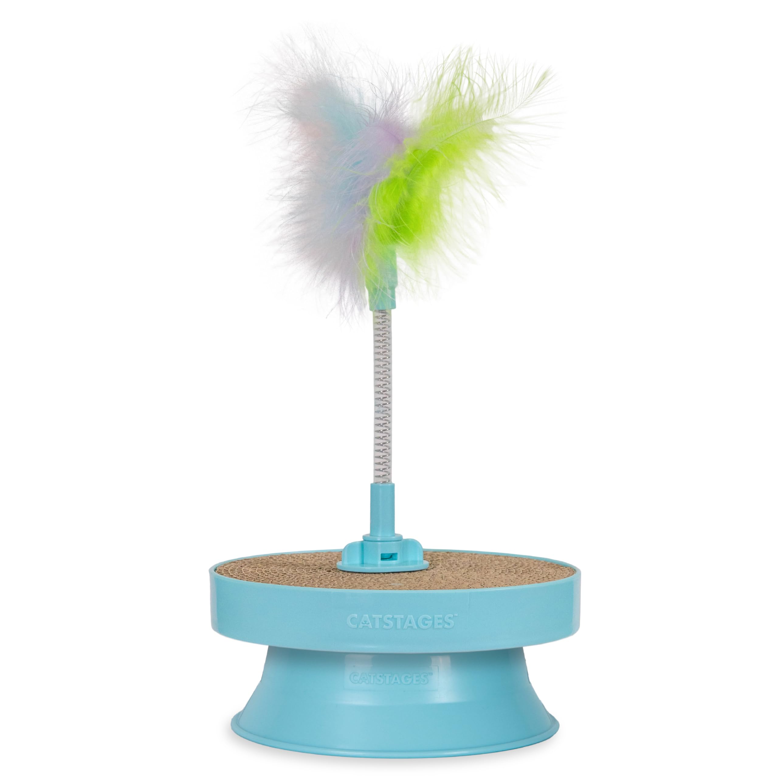 Catstages 2-in-1 Interactive Toy and Topper for Cat Ball Track with Removable Feather Spring Swatter and Corrugated Scratcher, B