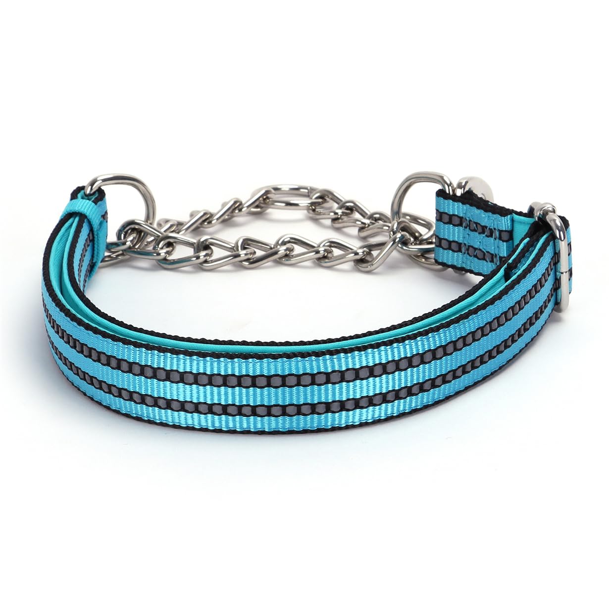 Teal Martingale Collar For Large Dogs, Reflective Nylon Dog Chain Collar Escape Proof No Pull Dog Collar With Stainless Steel Ch