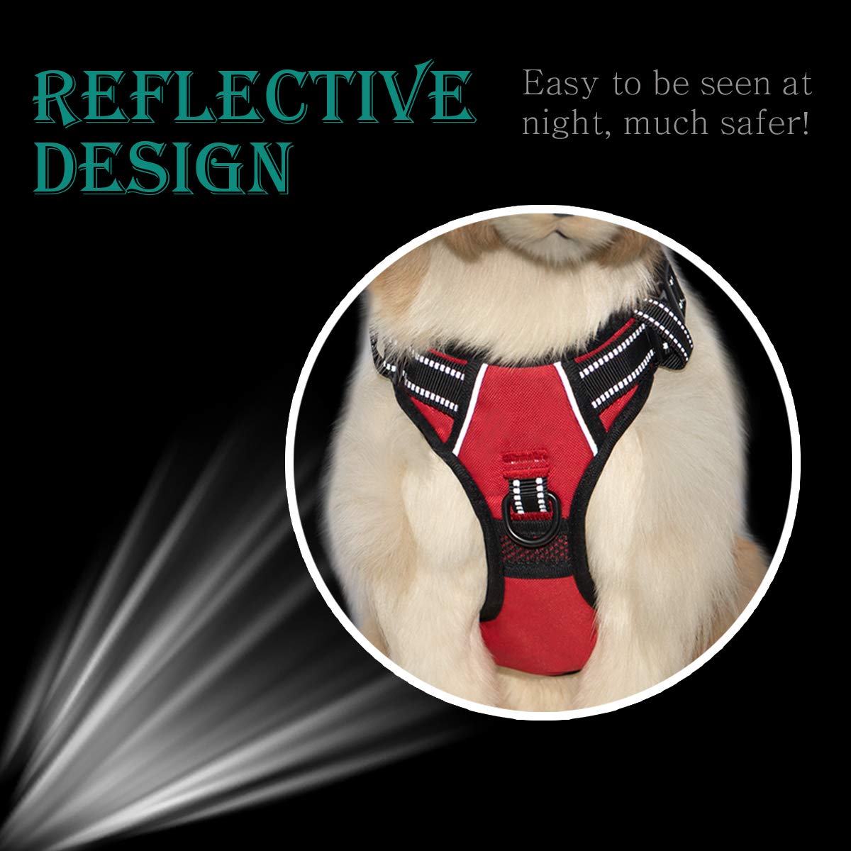 Poypet 2019 Upgraded No Pull Dog Harness With 4 Snap Buckles, 3M Reflective With Front & Back 2 Leash Hooks And An Easy Control Handle [No Need Go Over Dog’S Head (Red,M)