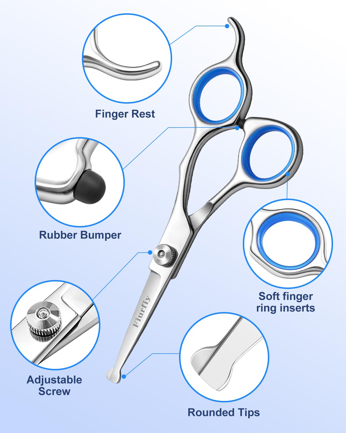 Fiurfiy 6-In-1 Dog Grooming Scissors - Professional Stainless Steel Hair Cutting Kit With Safety Rounded Tips, Ergonomic Soft-Gr