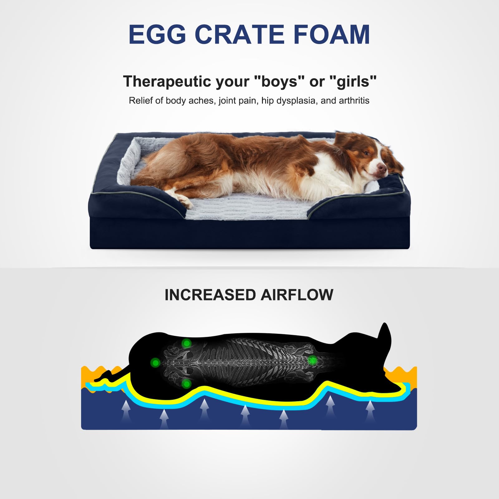 FURTIME Orthopedic Dog Bed - Waterproof Foam Couch for Small Dogs, 28"x23"x6.5", Navy Blue, Removable Cover, Nonskid Bottom