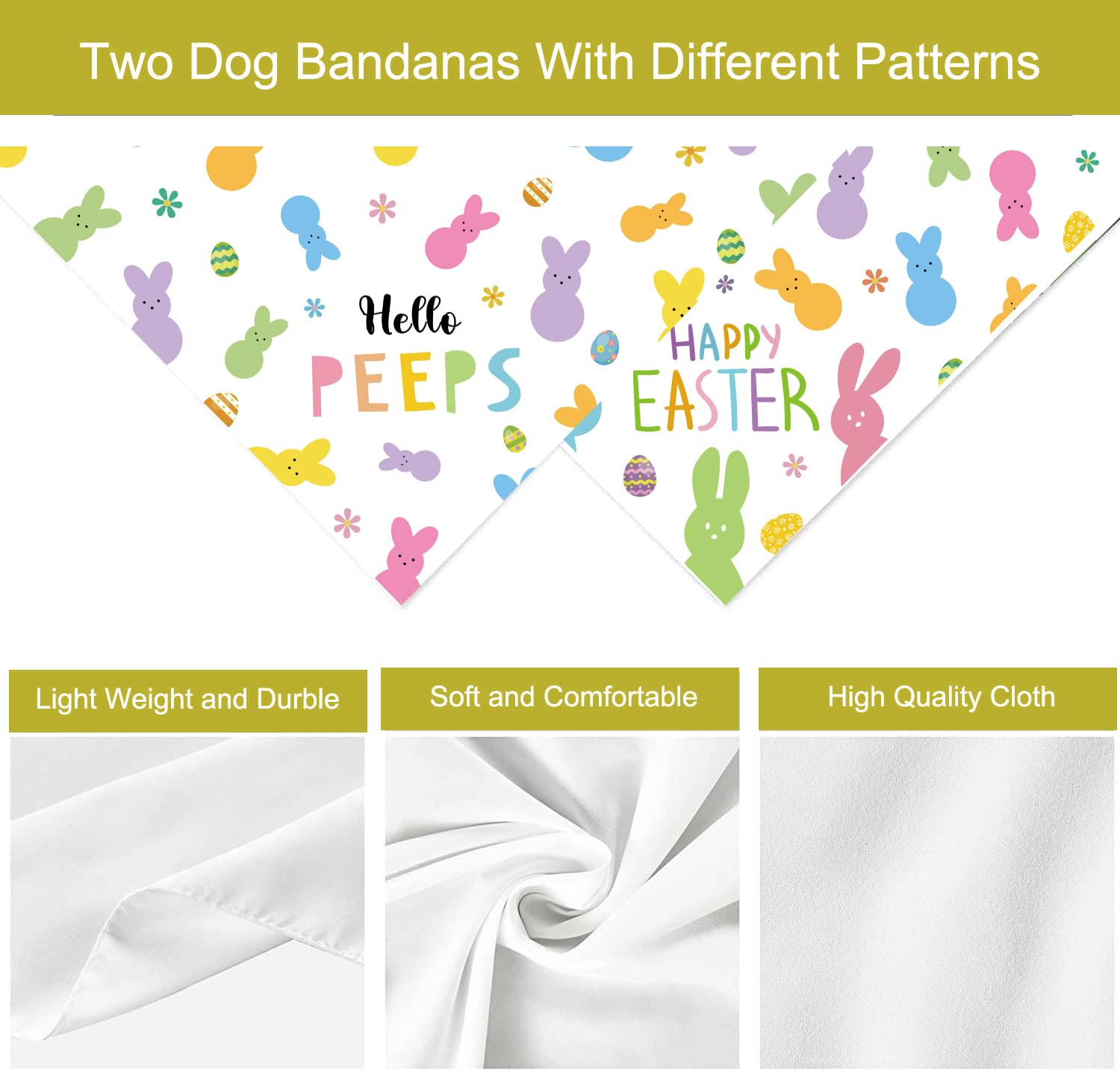 Easter Dog Bandanas 2 Pack, Adjustable Colorful Bunnies Eggs Triangle Easter Dog Outfits Reversible Dog Costume For Small Medium
