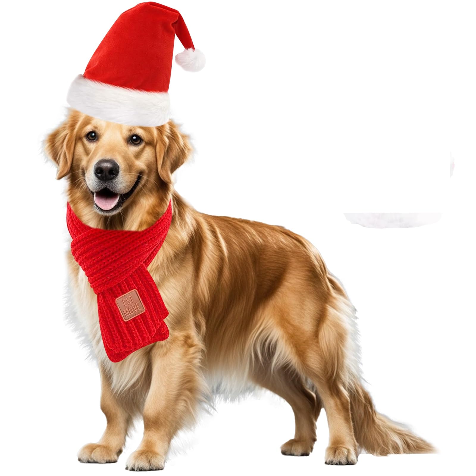 Santa Hat & Scarf Set For Medium Large Dogs, 2 Pcs Adjustable Dog Christmas Costume, Fall Winter