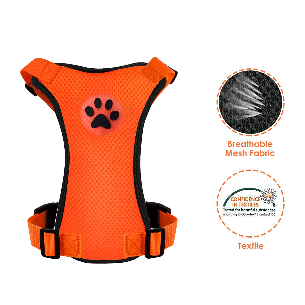 Lukovee Dog Safety Vest Harness With Seatbelt, Dog Car Harness Seat Belt Adjustable Pet Harnesses Double Breathable Mesh Fabric With Car Vehicle Connector Strap For Dog (Xx-Small, Orange)