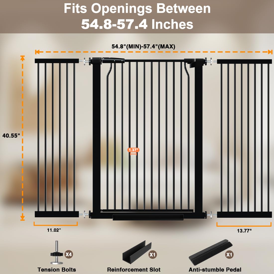 THEYFIRST 40.55'' Extra Tall Baby Gate for Doorways, 54.8-57.4 in Wide Dog Gate Indoor, Walk Through Tall Pet Gates No Drilling,