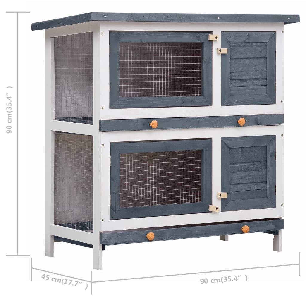 vidaXL Outdoor Small Pet Rabbit Hutch - Gray Wood Enclosure - Mesh Door Safety Design - Weather-Resistant Green Roof - Easy-Clea