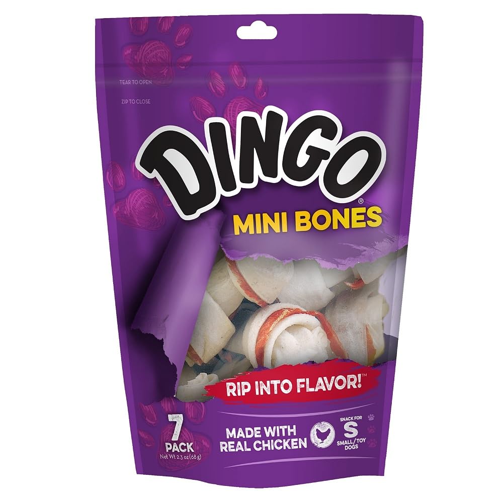 Dingo Mini Bones 7 Count, Rawhide For Dogs, Made With Real Chicken