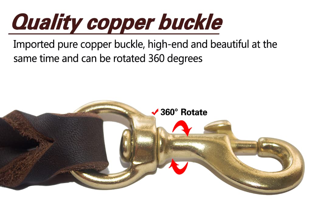 LWBMG Leather Dog Leash, Heavy Duty 6 ft x 1/2 inch, Soft Brown Braided Leash for Medium & Small Dogs Training
