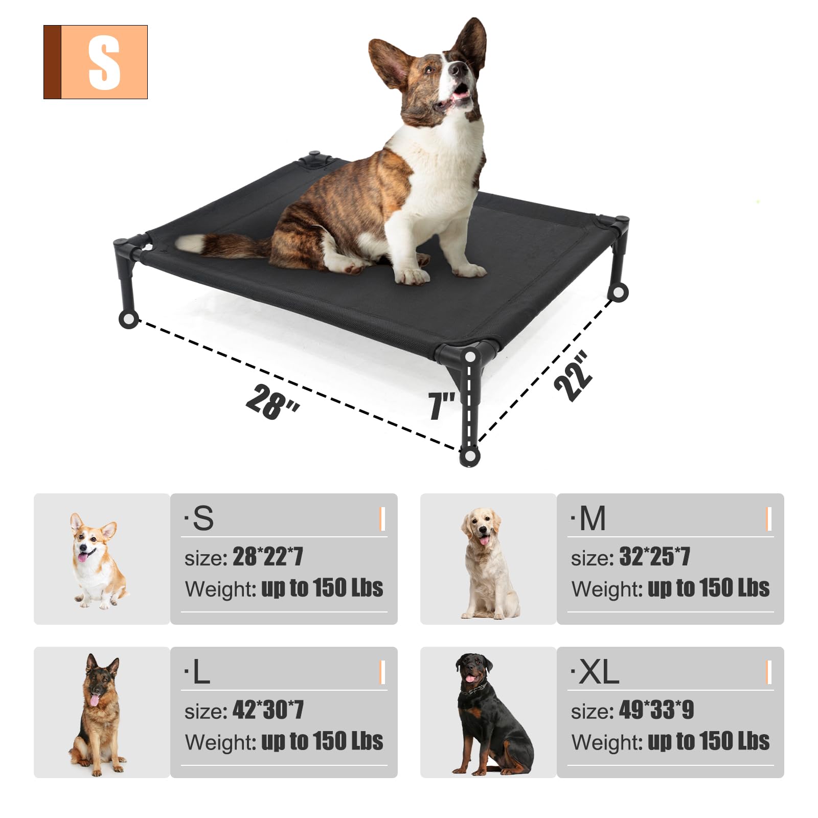 Garnpet Elevated Dog Bed For Small Dogs, Raised Dog Cot Beds Fits Up To 150 Lbs, Heavy Duty Pet Cots With Durable Supportive Tes