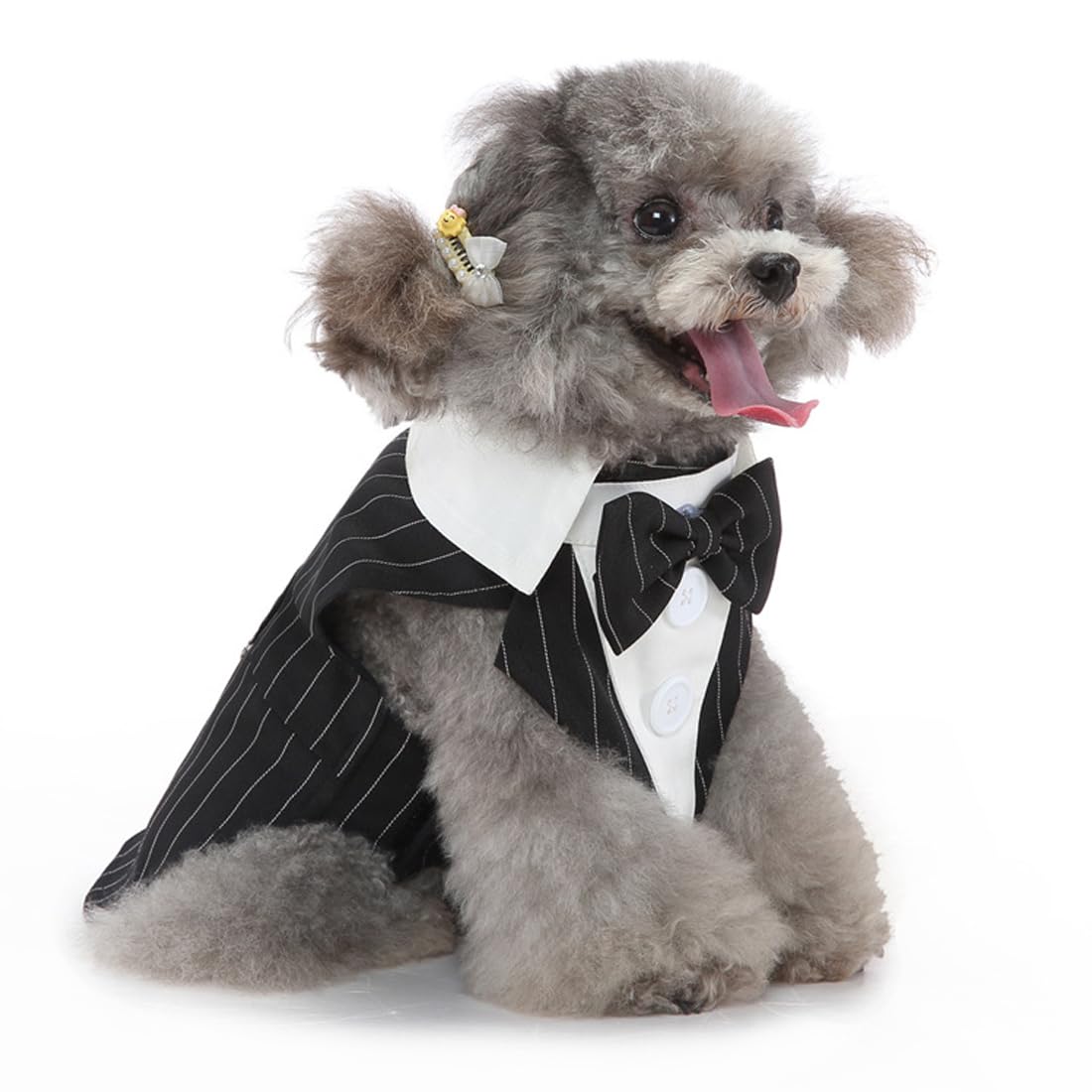 Doteyayp Puppy Tuxedo With Detachable Bowtie Prom Wedding Formal Wear Prince Costume For Small Dog (Small, Black Stripe)